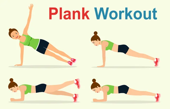 cartoon instructions of a plank workout